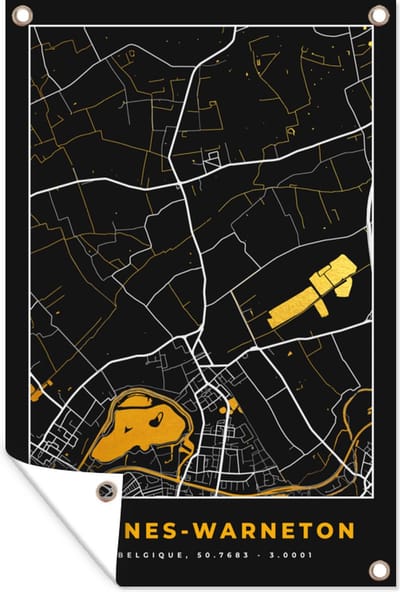 Muurdecoratie Comines-Warneton - Plattegrond - Kaart - Goud - Stadskaart - 120x180 cm - Tuinposter - Tuindoek