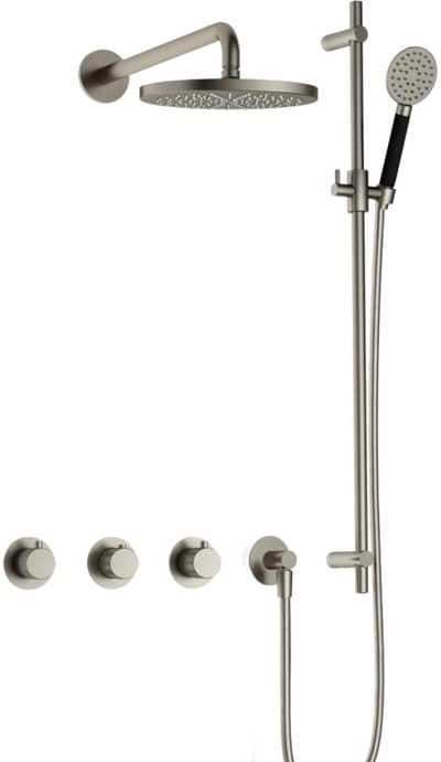 Hotbath Cobber X - CX7067 - Inbouw Regendoucheset - Geborsteld Nikkel - 2 Stopkranen - Thermostatisch - Wandarm 40 cm - Hoofddouche 200 mm - Ronde Handdouche 3 Standen - Glijstang 900 mm - Waterbesparend