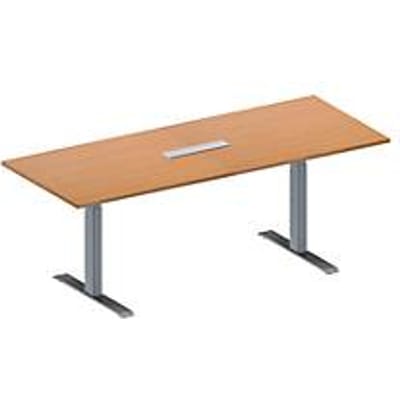Schäfer Shop Genius Vergadertafel MODENA FLEX, in hoogte verstelbaar, 6-voudige contactdoos, rechthoekig, T-poot, B 2000 x D 800 mm, beukenpatroon