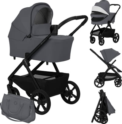 Lionelo Carmine 2 in 1 Kinderwagen – Reiswieg & Wandelwagen – GravelTech Wielen – Anti-Reflux Hoofdsteun – 3D Ventilatie – AiryDots Matras – Compact Opvouwbaar met Zitje – UPF50+ & Waterdichte Stoffen – Tot 22 kg