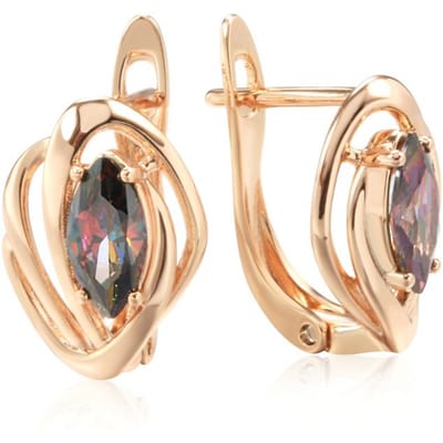 Boucles d'oreilles Luxe Colorées Pierre de Zircon Naturelle Pour Femmes Couleur Or Rose Vintage Bijoux Fins Quotidien Boucle d'oreille Fine de Soirée beige