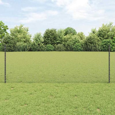 vidaXL - gelast - draadhek - met - palen - 10 - x - 0,8 - m - PVC-Coated - Staal - Grijs