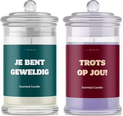 Kaarsen geschenkset - Trots op Jou Je Bent Geweldig - Cotton & Lavendel Geurkaarsen in Glas met Tekst - Verjaardag Cadeau Vrouw, Man, Vriendin, Vader, Moeder - Geschenkset - Happy Birthday - Geslaagd - Cadeautje voor Haar Hem Volwassenen