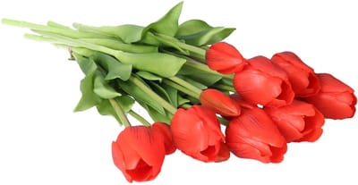 Bellatio Design Kunst tulpen boeket Sally - 7x stuks - rood - real touch - 47 cm