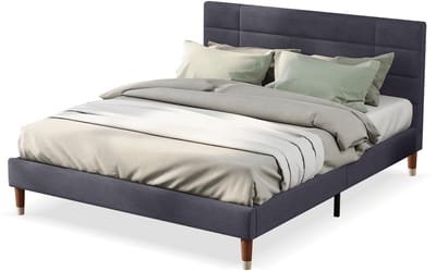Merax Gestoffeerd Bed 140x200 cm - Bedframe met Houten Lattenbodem en Hoofdbord - Grijs Linnen - Geschikt voor Volwassenen en Tieners