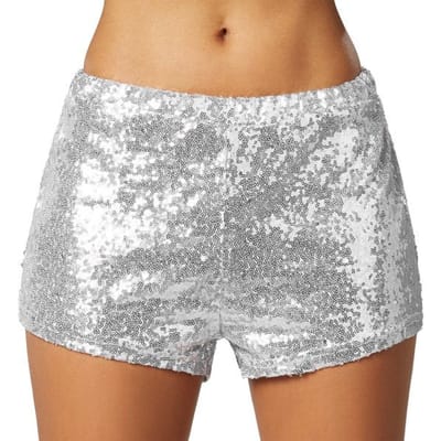 dressforfun - Pailletten-short zilver S - verkleedkleding kostuum halloween verkleden feestkleding carnavalskleding carnaval feestkledij partykleding - 303891
