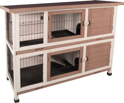 Flamingo Konijnenhok Combi 2 – Bruin – 4 Deuren – 2 Aparte Hokken Mogelijk