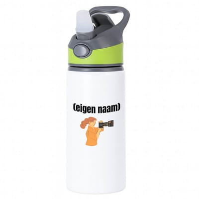 Hacebo® - fotograaf vrouw met eigen naam waterfles met rietje groen - Fotograaf - fotografen - leuk cadeau voor iemand die houd van foto's maken - cadeau - kado - water fles - 650ML