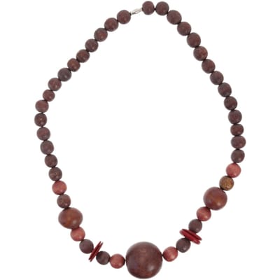 Behave – Ketting – Hout – Bruin;Rood – 48 cm – Nikkelvrij – Handgemaakt