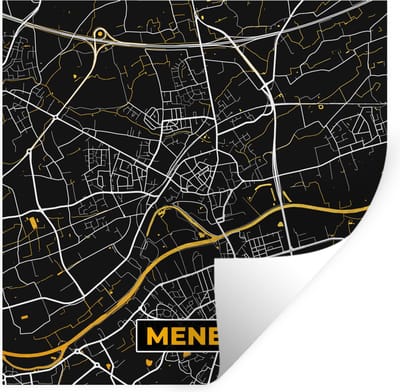 Muurstickers - Sticker Folie - Menen - Plattegrond - Goud - Stadskaart - Kaart - 100x100 cm - Plakfolie - Muurstickers Kinderkamer - Zelfklevend Behang XXL - Zelfklevend behangpapier - Stickerfolie