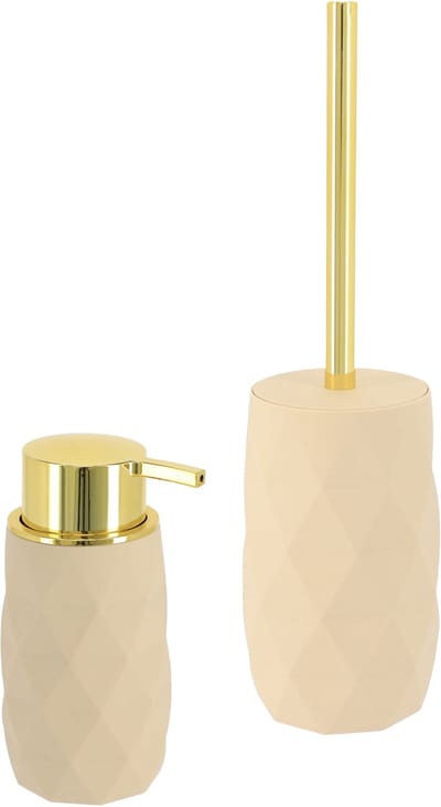 Tendance Toilet accessoire set - wc borstel en zeeppomp Diamond - beige - kunststof