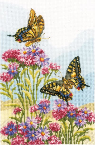 Telpakket kit Koninginnepages op paarse bloemen  - Vervaco - PN-0156329