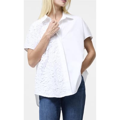 French Connection Cambria Cotton Half Lace Shirt Linen White Linen White Maat: S | Blouses Outlet | Dames | Wit