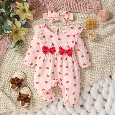 Combinaison Imprimée Florale à Manches Longues Toutes Saisons pour Bébé Fille Avec Nœud Tenue Quotidienne Pour Nouveau-né-6 Mois + Bandeau 3-6M white