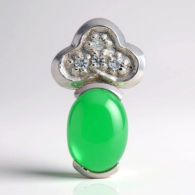 Cavill - Zilveren Hanger 925 Sterling met 1 28 ct Keizerlijk Chrysopraas & 0 047 ct Witte Topaas - Modern Groen Ovaal Cabochon 16x9 mm
