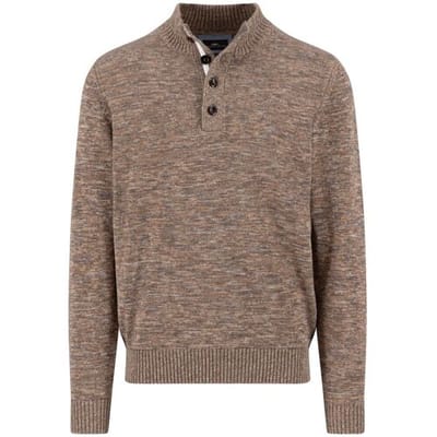 Fynch Hatton Buttoned Troyer trui bruin gemeleerd