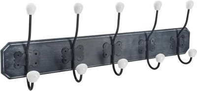 Atmosphera Kapstok rek wand/muur - antraciet - 5 grote ophanghaken met 10 knoppen - MDF/Metaal - B60 x H20 cm