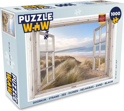 Puzzel Doorkijk - Strand - Zee - Duinen - Helmgras - Zand - Blauw - Legpuzzel - Puzzel 1000 stukjes volwassenen