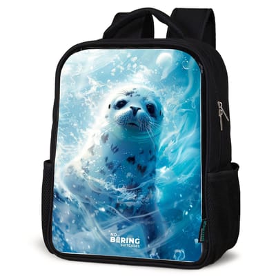 NoBoringSuitcases.com® - Rugzak zwart - Schooltas jongen & meisje - Witte zeehond in het water - Rugtas voor school - Boekentas kind - Schoolrugzak - Kinderrugzak