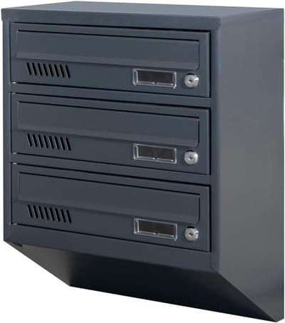 Brievenbussysteem met wandbevestiging - Postbus 3 Deuren - Veilige postontvangst - Vandaalbestendig plaatstaal - 20 cm diep - Antraciet
