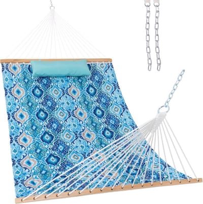 12FT Gewatteerde Stof Hangmat met Kussen - Dubbele 2 Persoon Hangmat voor Buiten, Tuin en Strand