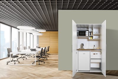 Goedkope keuken 104  cm - mini keuken met apparatuur Peter - Wit/Wit - elektrische kookplaat  - koelkast        - magnetron - kleine keuken - compacte keuken - keukenblok met apparatuur