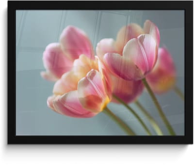 Poster in lijst - Fotolijst 40x30 cm - Posters - Tulpen - Roze - Stelen - Posterlijst zwart - Decoratie - Wanddecoratie woonkamer - Muurdecoratie slaapkamer