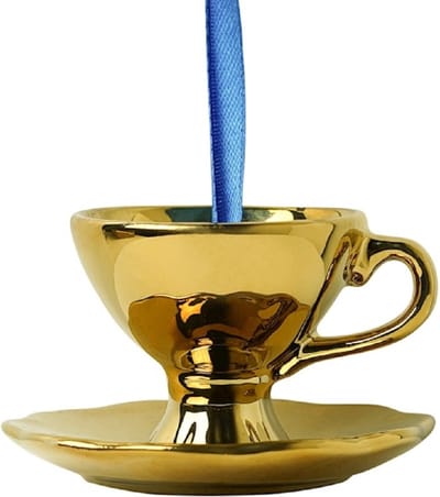 Kerstornament Theekopje - Goud - Keramiek - 4 cm