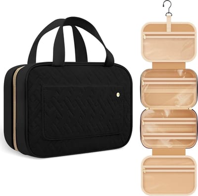 Toilettas Met Haak - Hangende Toilettas - Dames En Heren -Waterbestendig - Make Up Tasje - Beautycase Dames - Toilettas - Toiletzak - Outdoor Reis Toilettas - Travel Organizer Mannen & Vrouwen, Meisje En Kind - Zwart - Praktisch & Draagbaar