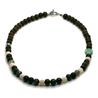 IbizaMen KIDS - Jongens - ketting - bruin hout/edelsteen - 8mm - 40cm