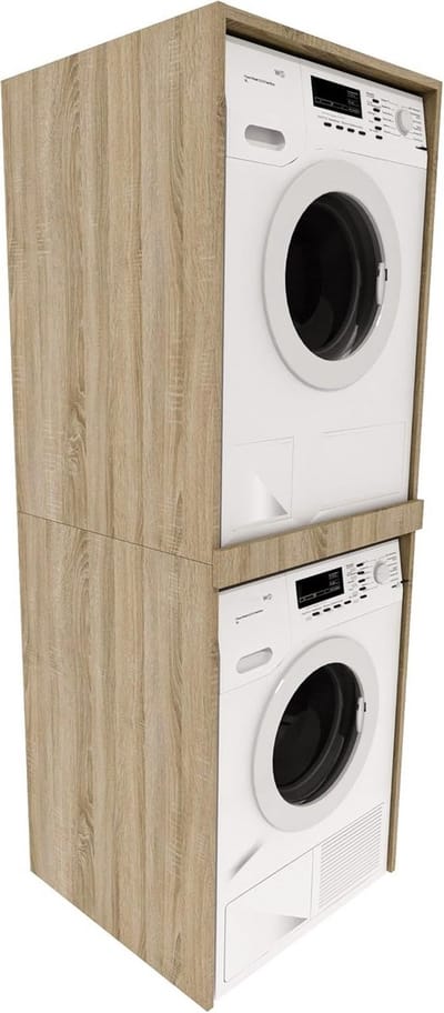 Ruimtebesparende Wasmachinekast 66 x 180 x 65 cm - Zuil voor Wasmachine en Droger - Stijlvolle Badkamerkast