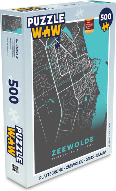 Puzzel Plattegrond - Zeewolde - Grijs - Blauw - Legpuzzel - Puzzel 500 stukjes - Stadskaart