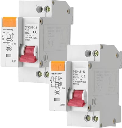 Stroomonderbrekers 16A 230V 30mA C16 - 1P+N Aardlekschakelaar met Overbelastingsbeveiliging - 2 Stuks