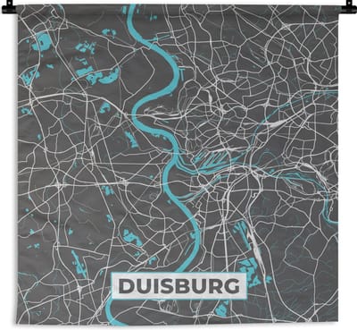 Wandkleed - Wanddoek - Duitsland – Blauw – Duisburg – Stadskaart – Kaart – Plattegrond - 180x180 cm - Wandtapijt