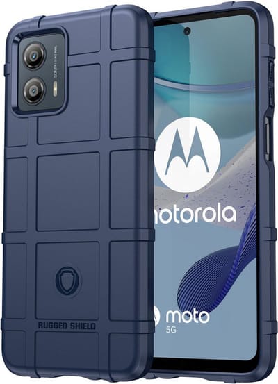 MobyDefend Hoesje - Geschikt voor Motorola Moto G73 - Rugged Shield TPU Backcover - Blauw