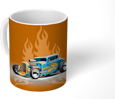 Mok - Koffiemok - Auto - Geel - Vlammen - Vintage - Mokken - 350 ML - Beker - Koffiemokken - Theemok