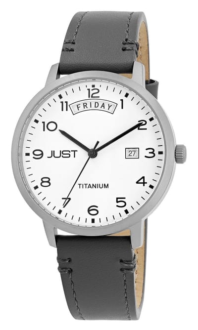 JUST herenhorloge echt leer Fanis heren - zilver - datumweergave
