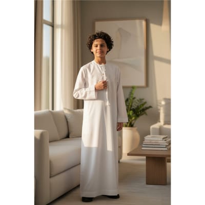 Kinderen jongens witte Eid Marokkaanse Jubba Robe Djellaba Ramadan Eid Thobe LFS- K-HM11