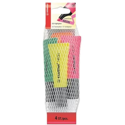 STABILO NEON - Markeerstift - Unieke Tube Vorm - Etui 4 kleuren