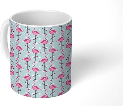 Mok - Koffiemok - Flamingo - Stippen - Dieren - Patroon - Mokken - 350 ML - Beker - Koffiemokken - Theemok