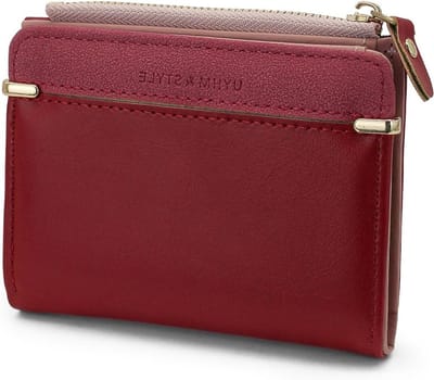 Korte Leren Portemonnee voor Vrouwen met Ritssluiting en Drukknop, Ideaal voor Reizen en Dagelijks Gebruik, Compact en Stijlvol in Rood