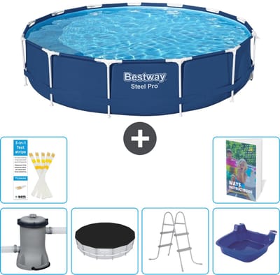 Bestway Rond Steel Pro Zwembad - 396 x 84 cm - Blauw - Inclusief Pomp Afdekzeil - Ladder - Voetenbad - 7-delig