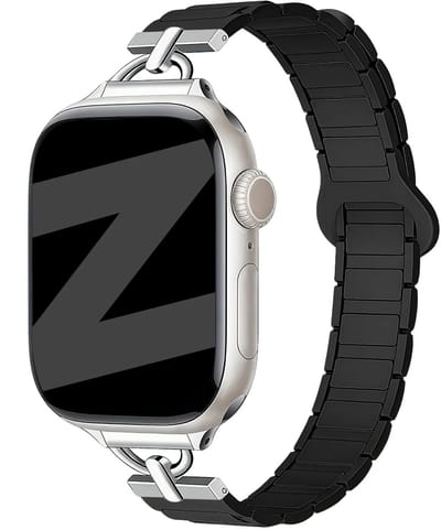 Bandz Magnetische Siliconen Horlogeband ‘Slim’ Zwart – Geschikt voor Apple Watch 38mm/40mm/41mm/42mm (1/2/3/4/5/6/7/8/9/10/11/SE)– Elegant & Dun Dames Bandje – Comfortabel & Stijlvol Design