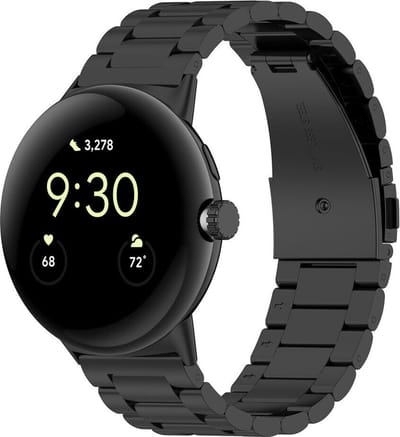 Strap-it Stalen schakel bandje geschikt voor Google Pixel Watch 5 (45 mm) / 4 (45 mm) / 3 (45 mm) - Zwart