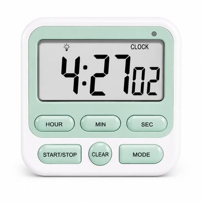 Juleika® Digitale Kookwekker met Klok & Lichtwaarschuwing | Incl. AAA Batterij | Groot LCD-Display | Magnetisch Uitklapbare Standaard | Flitslampje Lichtwaarschuwingsfunctie