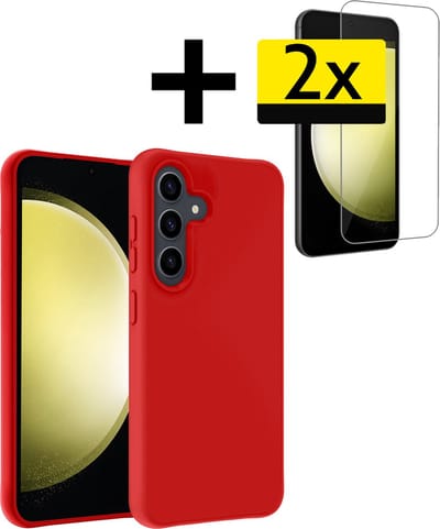 Hoesje - Met 2x Screenprotector - Geschikt voor Samsung Galaxy S23 FE - Sterk & Shockproof - Back Cover - Siliconen Case - Telefoon Hoes - Telefoonhoesjes - Rood