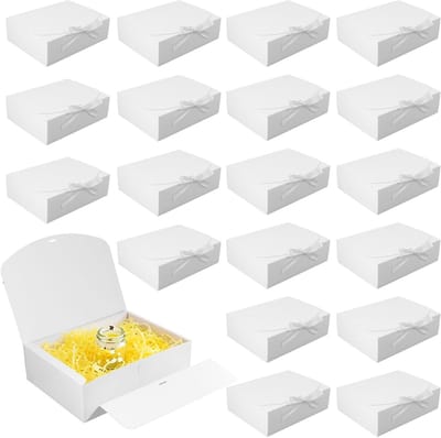 20 Stuks Witte Cadeau Dozen met Deksel, 27x20x8cm, Bruidsmeisje Voorstel Doos met Lint voor Trouwerij, Feest en Verpakking