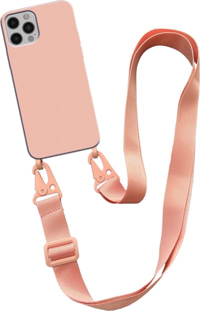 Smartphonica Hoesje met breed koord voor iPhone 12 Pro Max siliconen back cover met zachte binnenkant - Zalm geschikt voor iPhone 12 Pro Max
