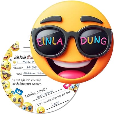 Ronde Uitnodigingskaarten Kind | Smiley Thema Verjaardag | 15 of 30 Stuks