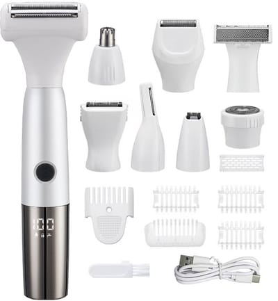 Elektrisch scheerapparaat 8-in-1 voor dames - IPX7 waterdichte bodytrimmer, geschikt voor lichaam, oksels, bikinilijn, wenkbrauwen en neus, nat en droog te gebruiken.